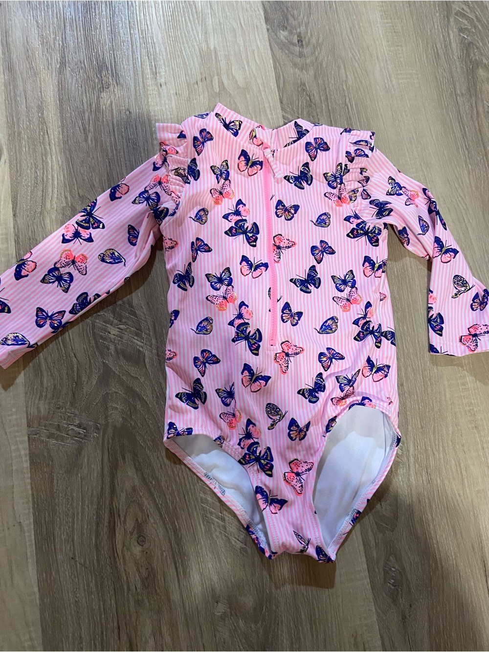 kenzie Pink Long-Sleeve Butterfly One-Piece Swimsuit